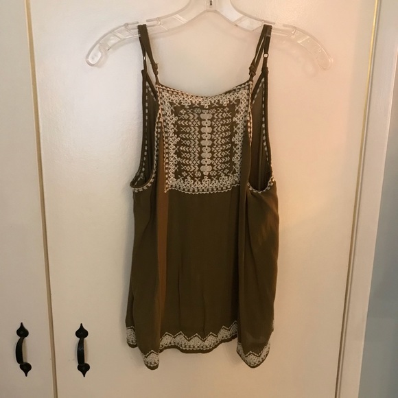 Ecote Tops - Green embroidered tank top